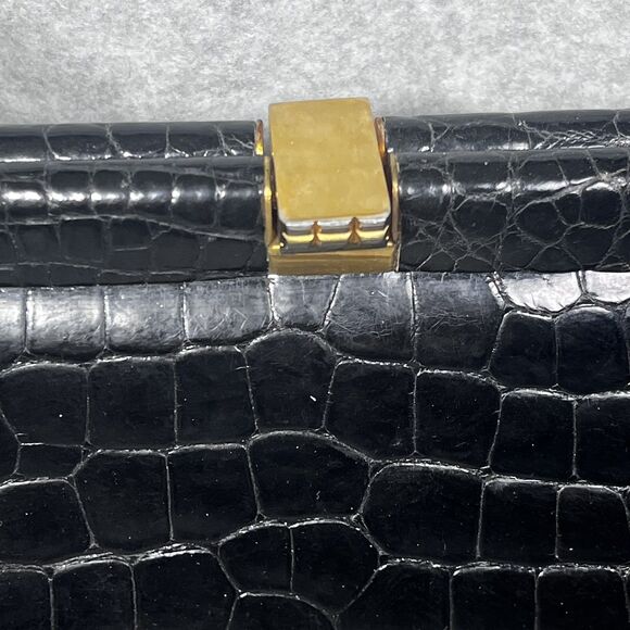 Vintage Crocodile Embossed Leather Top Handle Bag Womens Purse 60s Retro USA‎ - Picture 7 of 16